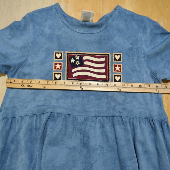 Cactus Bay Vintage light tie dye blue Maxi Dress Patriotic Flag Print Tie Back M - Picture 11 of 14